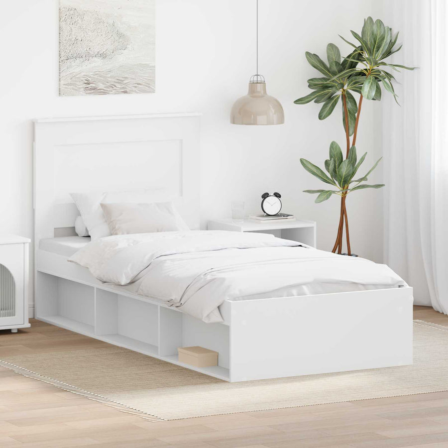 Bedframe met hoofdeinde Wit 75 x 190 cm Massief grenenhout