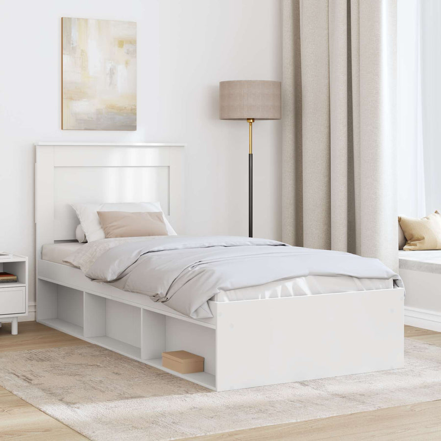 Bedframe met hoofdeinde Wit 75 x 190 cm Massief grenenhout
