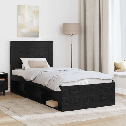 Bedframe met hoofdeinde Zwart 75 x 190 cm Massief grenenhout