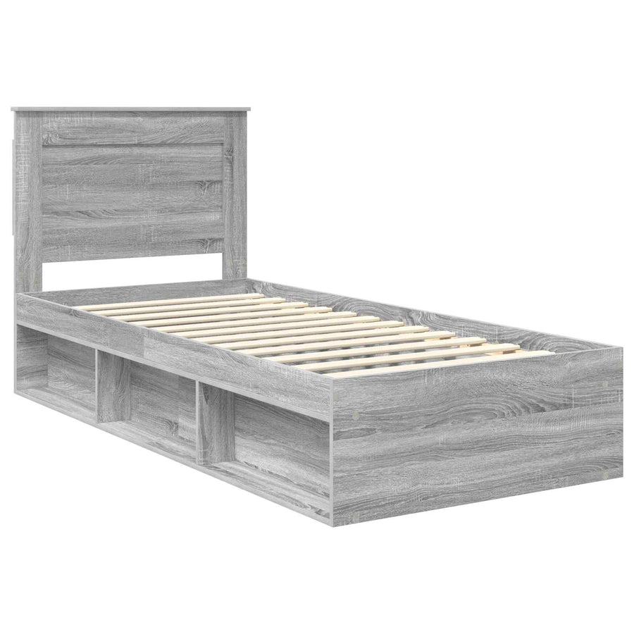 Bedframe met lade Grijs Sonoma 75 x 190 cm Massief grenenhout