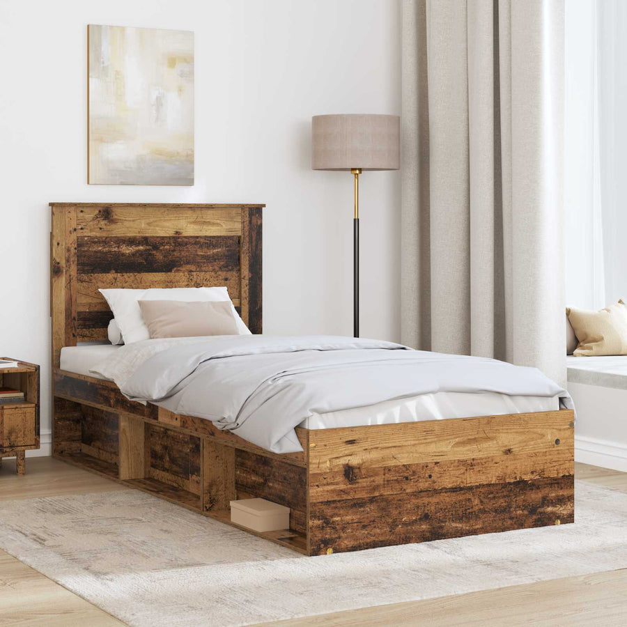 Bedframe met hoofdeinde Oudhout 75 x 190 cm Massief grenenhout