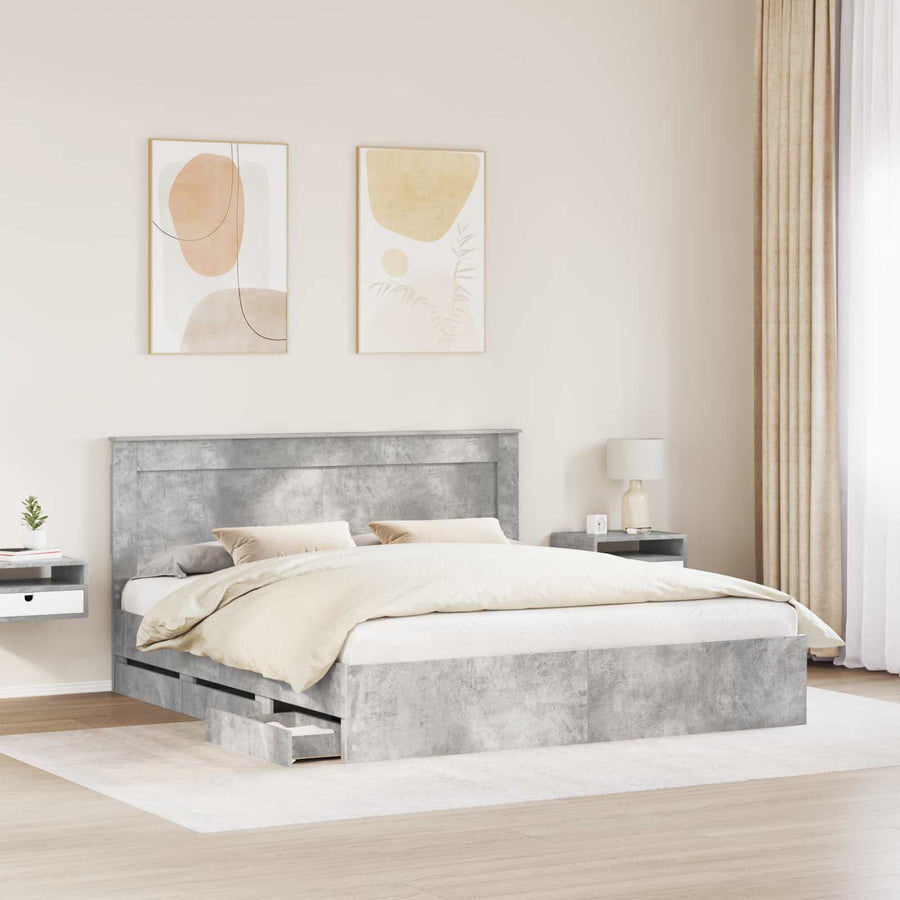 Bedframe met lade Beton Grijs 200 x 200 cm Ingenieurshout