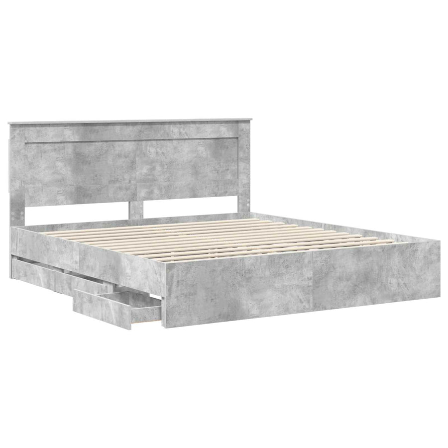 Bedframe met lade Beton Grijs 200 x 200 cm Ingenieurshout