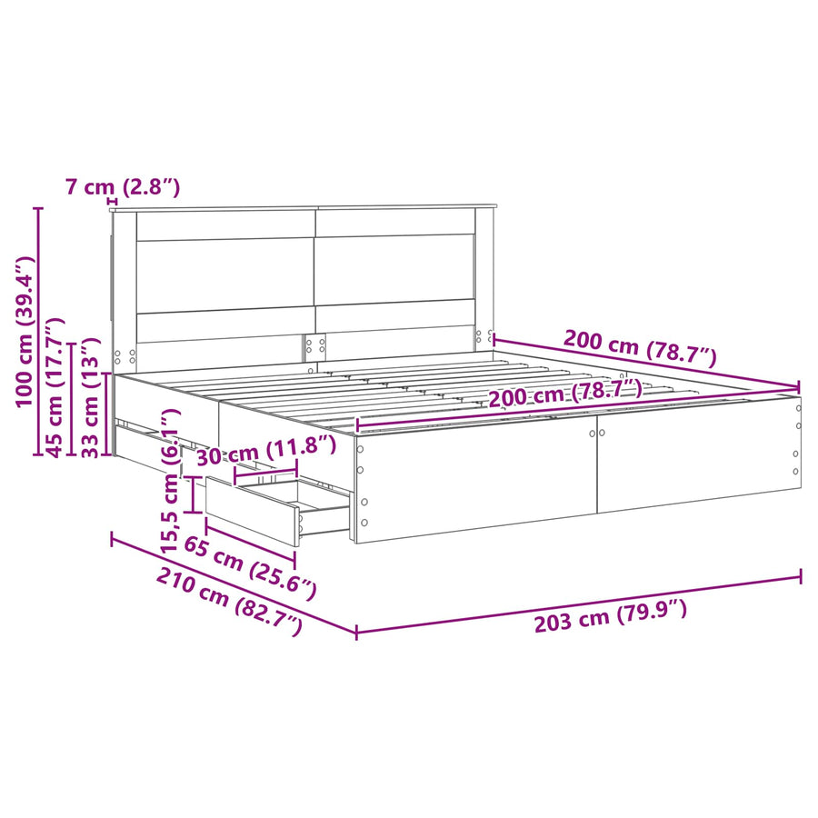 Bedframe met lade Beton Grijs 200 x 200 cm Ingenieurshout