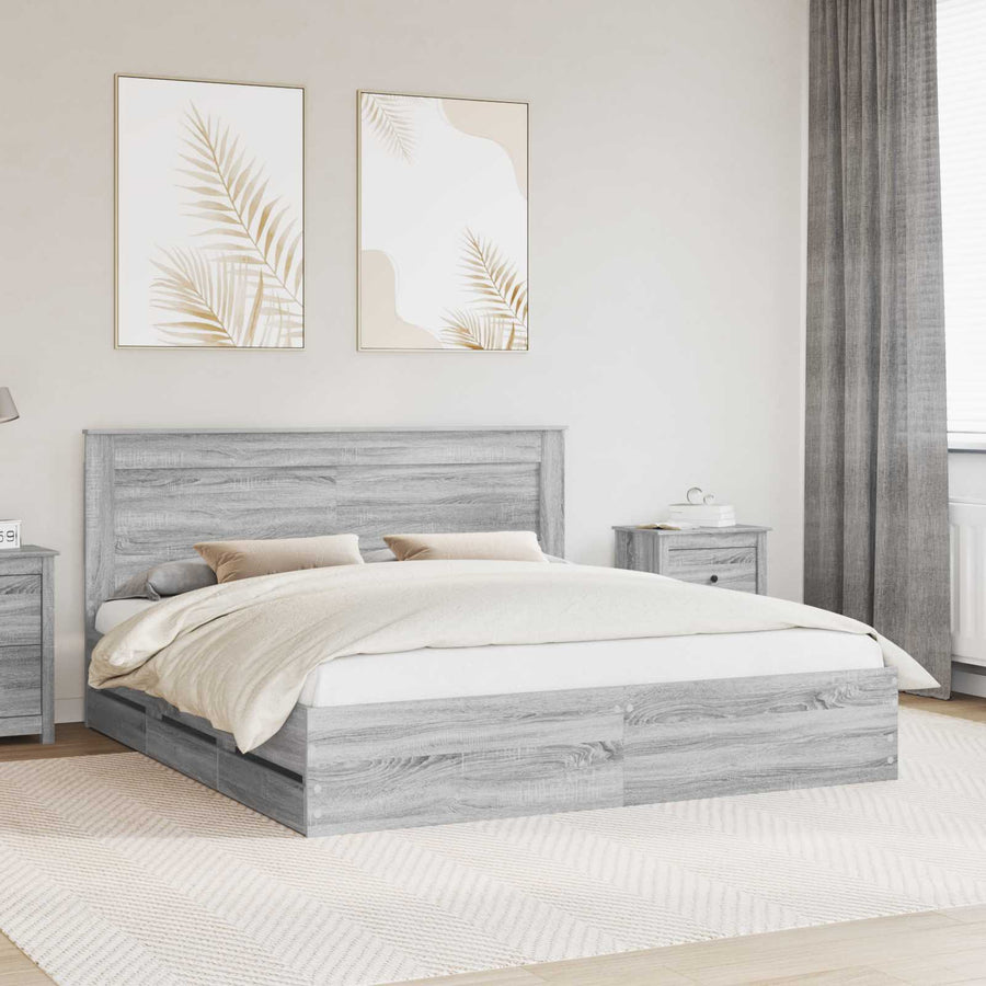 Bedframe met lade Grijs Sonoma 200 x 200 cm Ingenieurshout