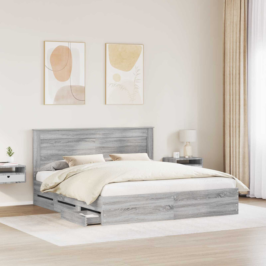 Bedframe met lade Grijs Sonoma 200 x 200 cm Ingenieurshout