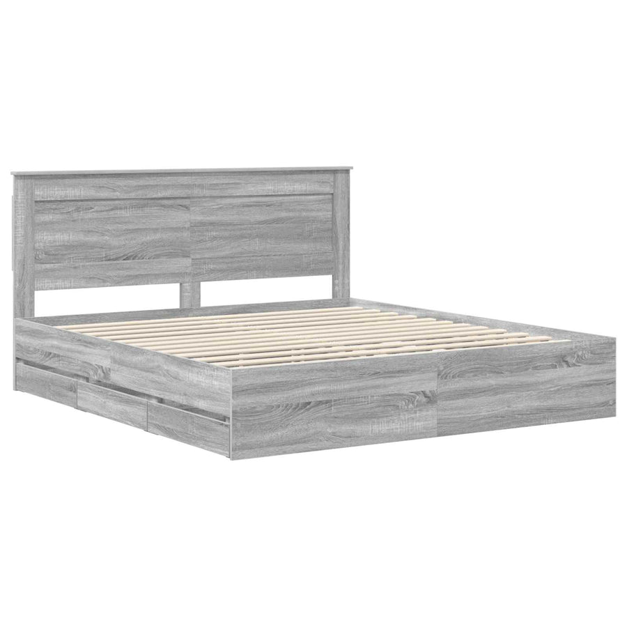Bedframe met lade Grijs Sonoma 200 x 200 cm Ingenieurshout
