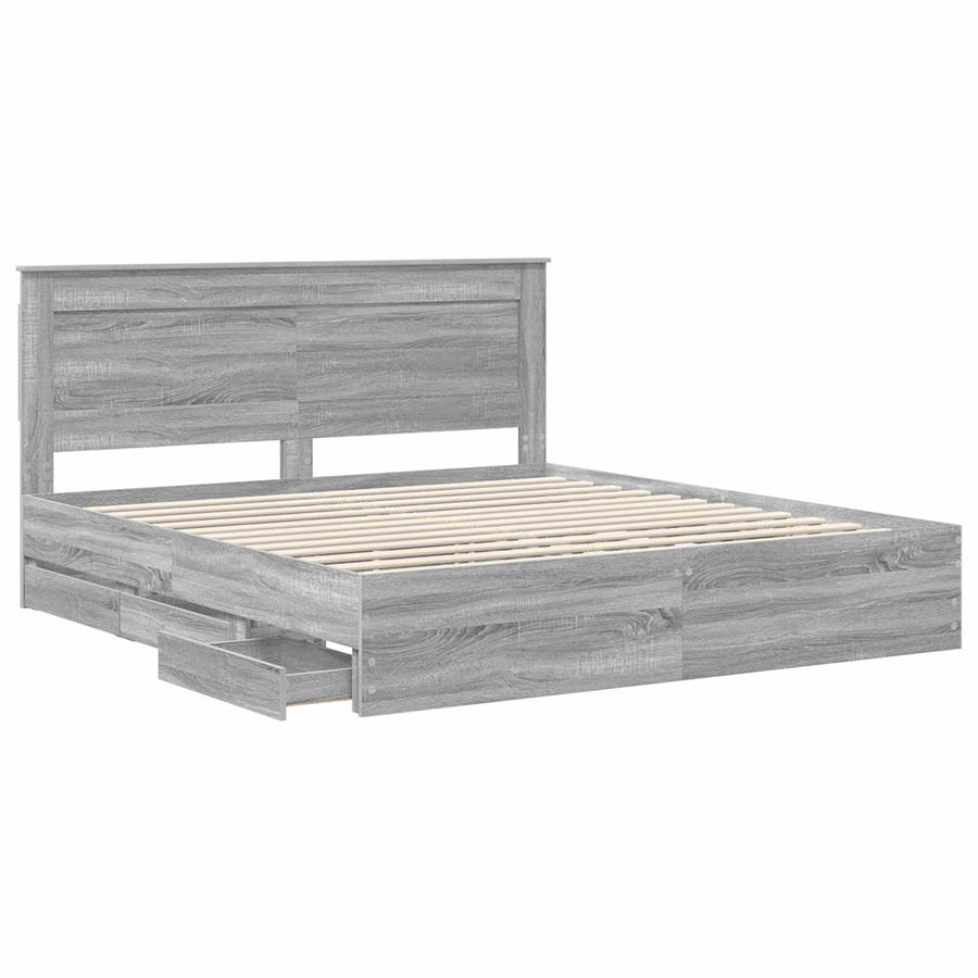 Bedframe met lade Grijs Sonoma 200 x 200 cm Ingenieurshout