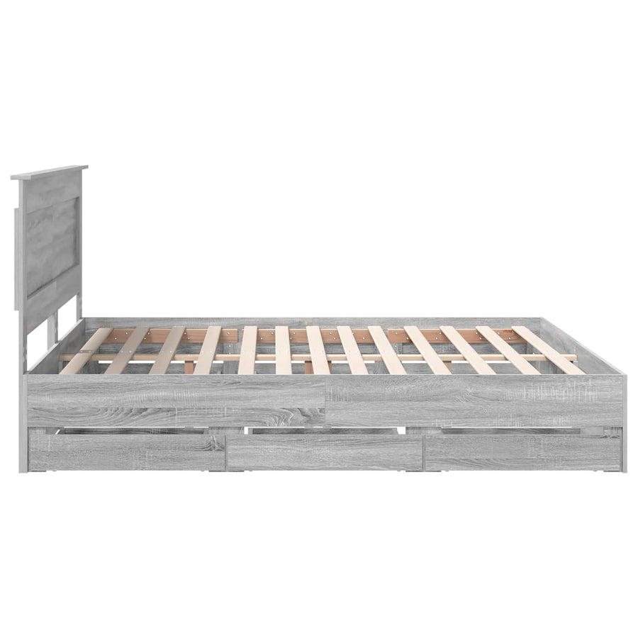 Bedframe met lade Grijs Sonoma 200 x 200 cm Ingenieurshout