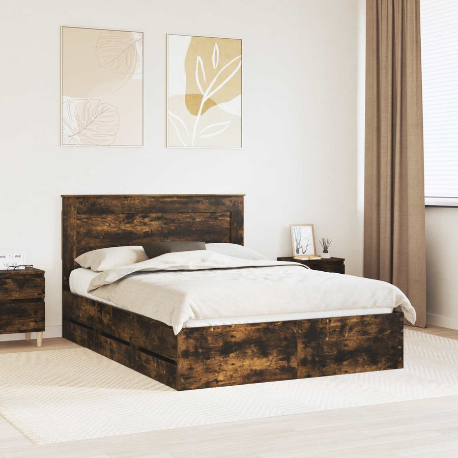 Bedframe met lade Gerookt eiken 150 x 200 cm Ingenieurshout