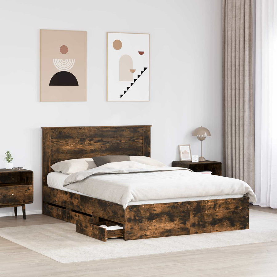 Bedframe met lade Gerookt eiken 150 x 200 cm Ingenieurshout
