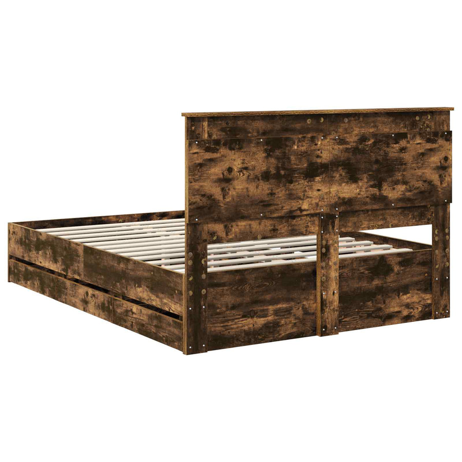 Bedframe met lade Gerookt eiken 140 x 190 cm Ingenieurshout