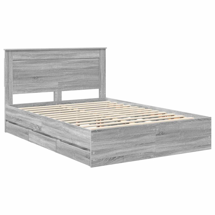 Bedframe met lade Grijs Sonoma 140 x 200 cm Ingenieurshout