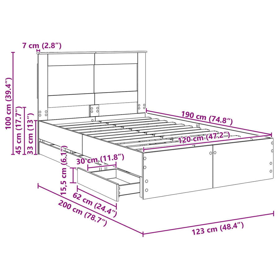 Bedframe met lade Sonoma Eiken 120 x 190 cm Ingenieurshout