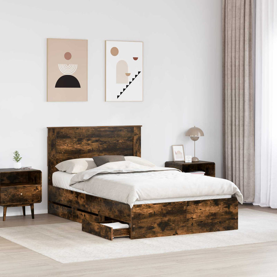 Bedframe met lade Gerookt eiken 120 x 190 cm Ingenieurshout