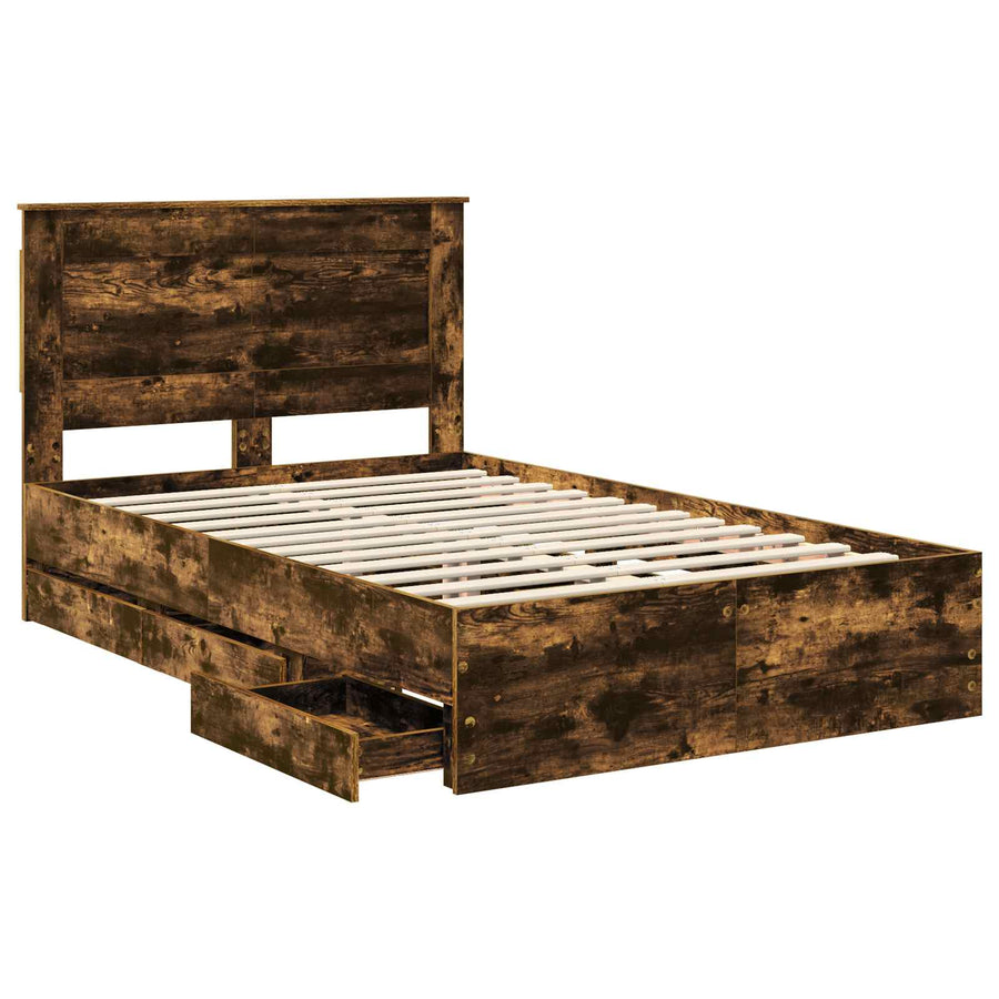 Bedframe met lade Gerookt eiken 120 x 190 cm Ingenieurshout