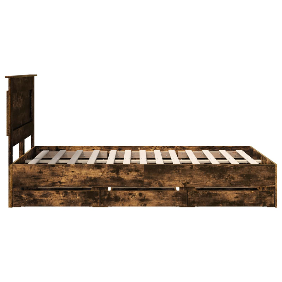 Bedframe met lade Gerookt eiken 120 x 190 cm Ingenieurshout
