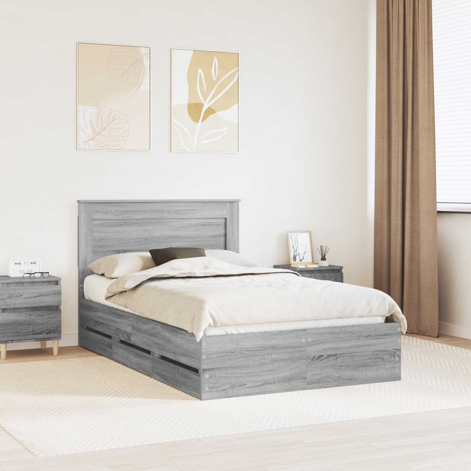 Bedframe met lade Grijs Sonoma 120 x 190 cm Ingenieurshout