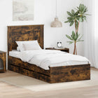 Bedframe met lade gerookt eiken 210x102x100 cm
