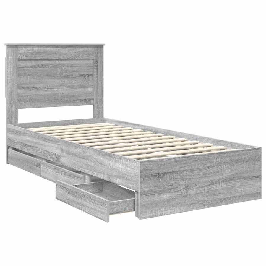 Bedframe met lade Grijs Sonoma 100 x 200 cm Ingenieurshout