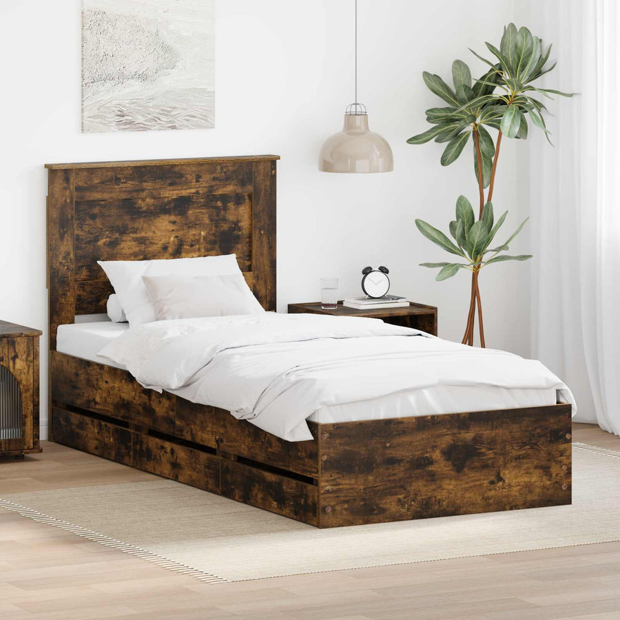 Bedframe met lade Gerookt eiken 90 x 190 cm Ingenieurshout