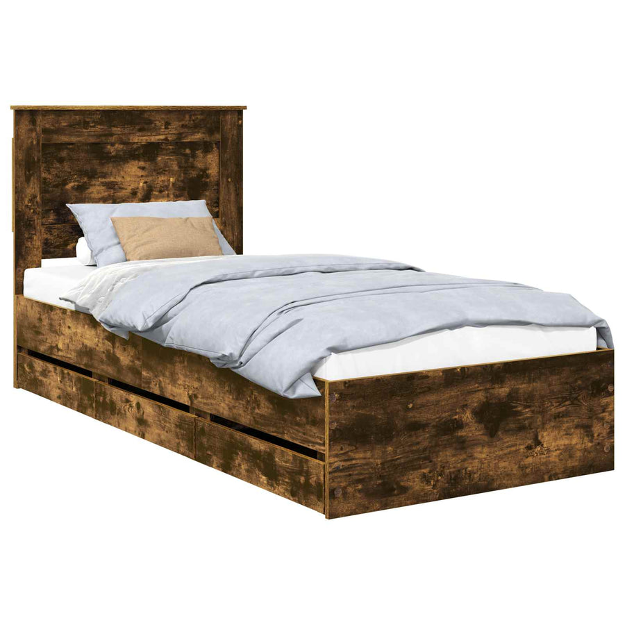 Bedframe met lade Gerookt eiken 90 x 190 cm Ingenieurshout