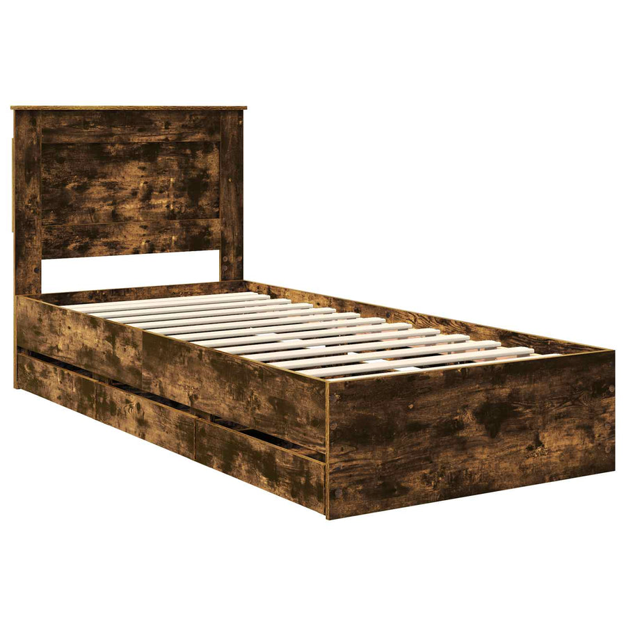 Bedframe met lade Gerookt eiken 90 x 190 cm Ingenieurshout