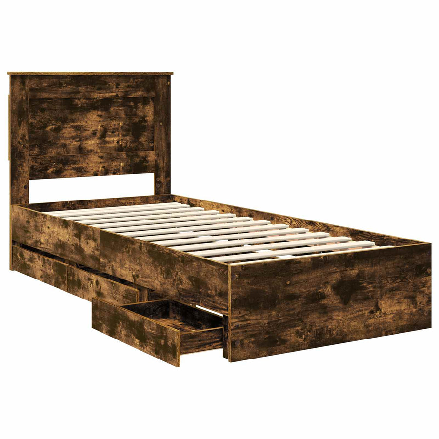 Bedframe met lade Gerookt eiken 90 x 190 cm Ingenieurshout