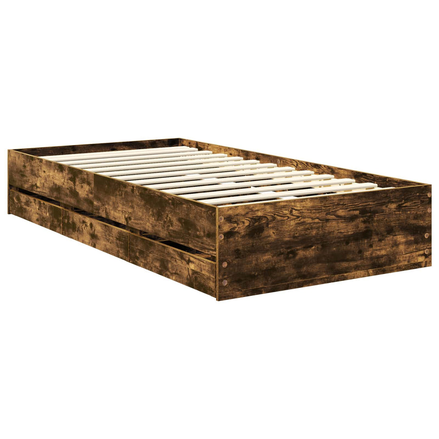 Bedframe met lade Gerookt eiken 90 x 190 cm Ingenieurshout