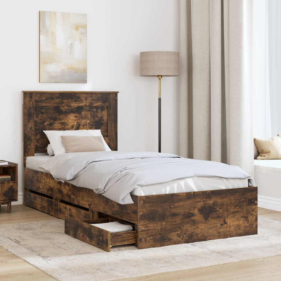 Bedframe met lade Gerookt eiken 90 x 200 cm Ingenieurshout