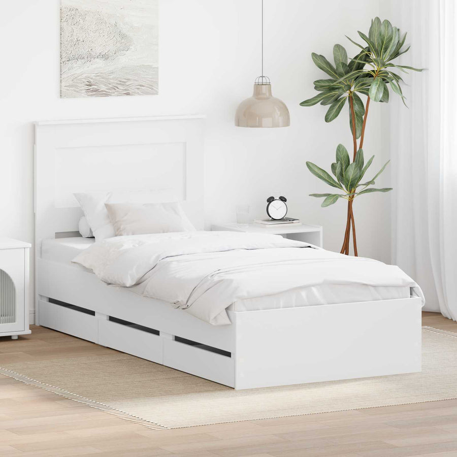 Bedframe met lade met hoofdeinde Wit 75 x 190 cm Ingenieurshout