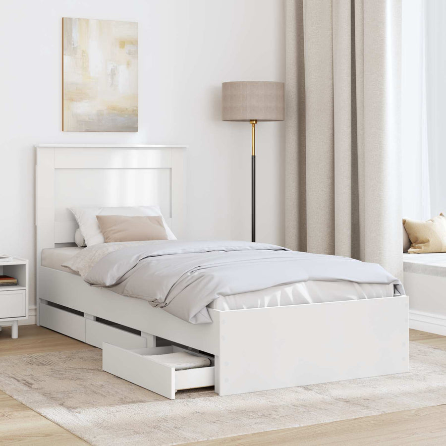 Bedframe met lade met hoofdeinde Wit 75 x 190 cm Ingenieurshout