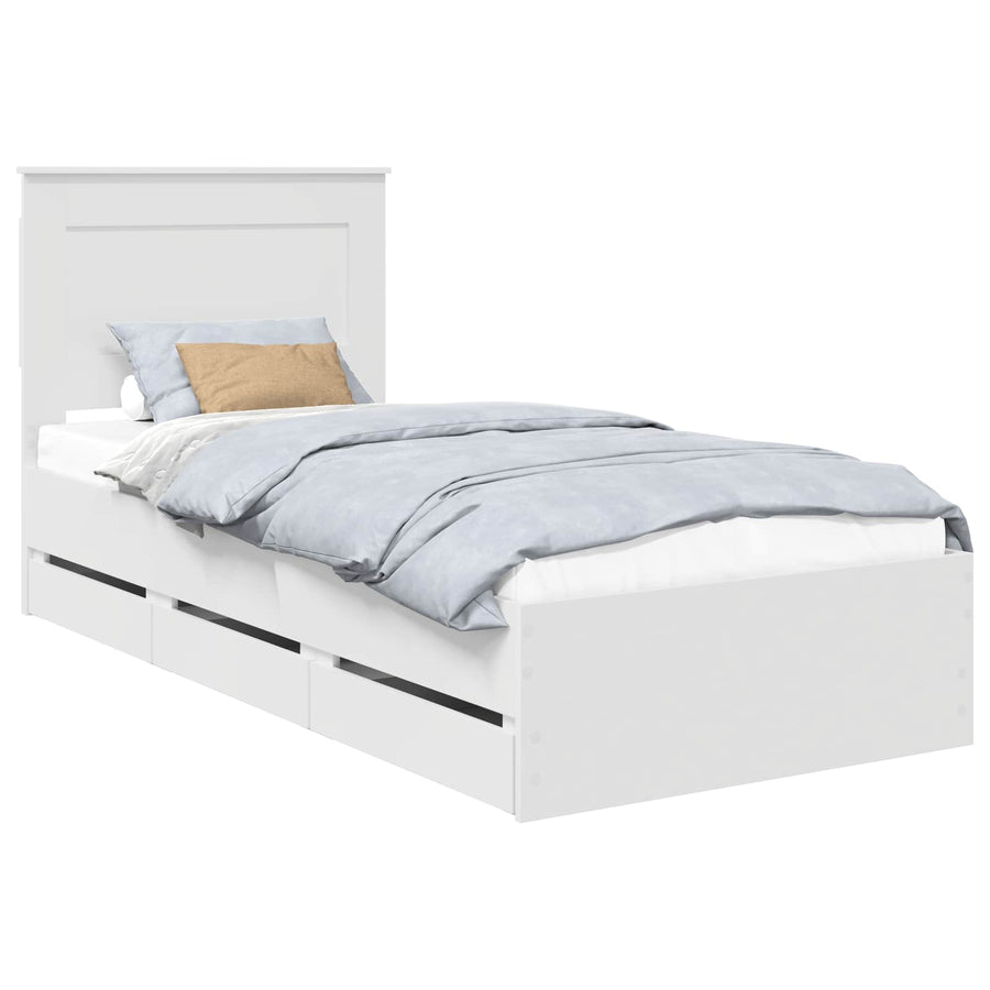 Bedframe met lade met hoofdeinde Wit 75 x 190 cm Ingenieurshout