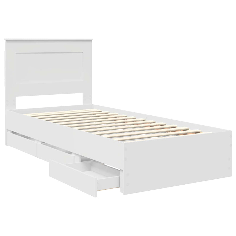 Bedframe met lade met hoofdeinde Wit 75 x 190 cm Ingenieurshout