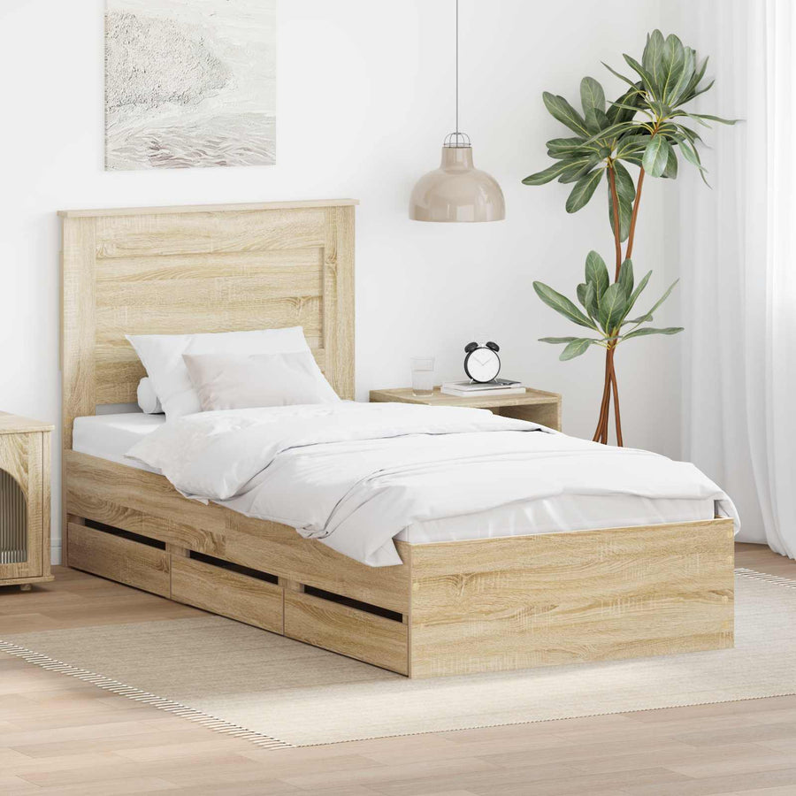 Bedframe met lade Sonoma Eiken 75 x 190 cm Ingenieurshout