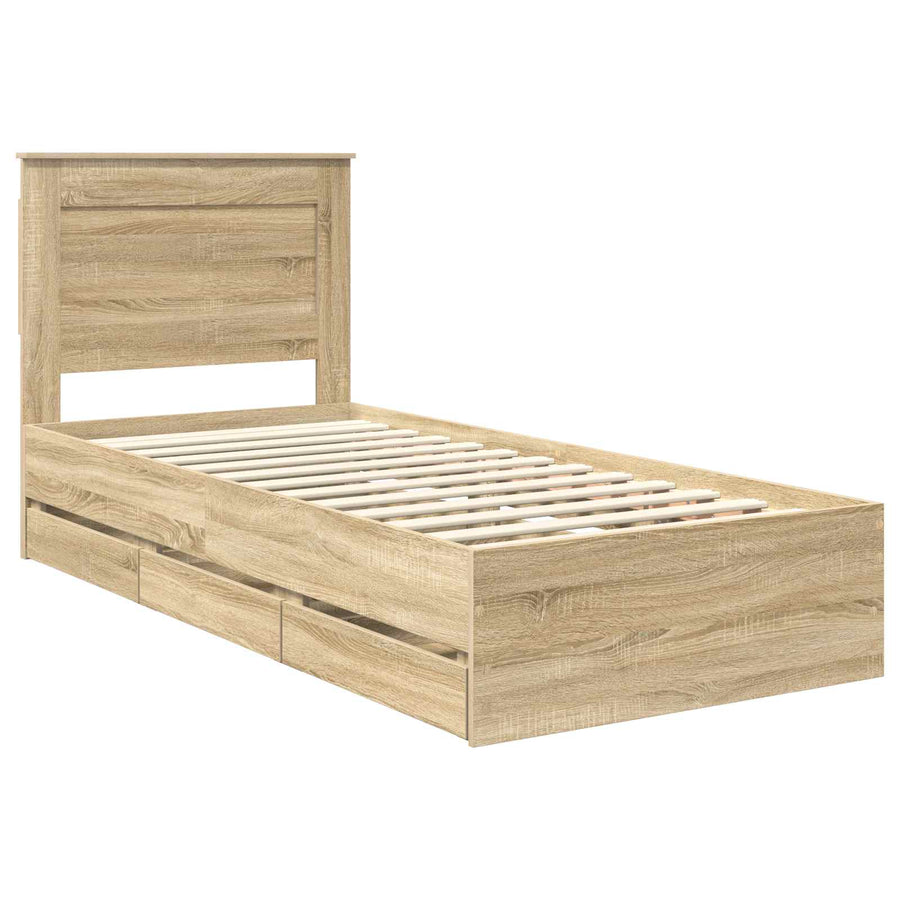Bedframe met lade Sonoma Eiken 75 x 190 cm Ingenieurshout
