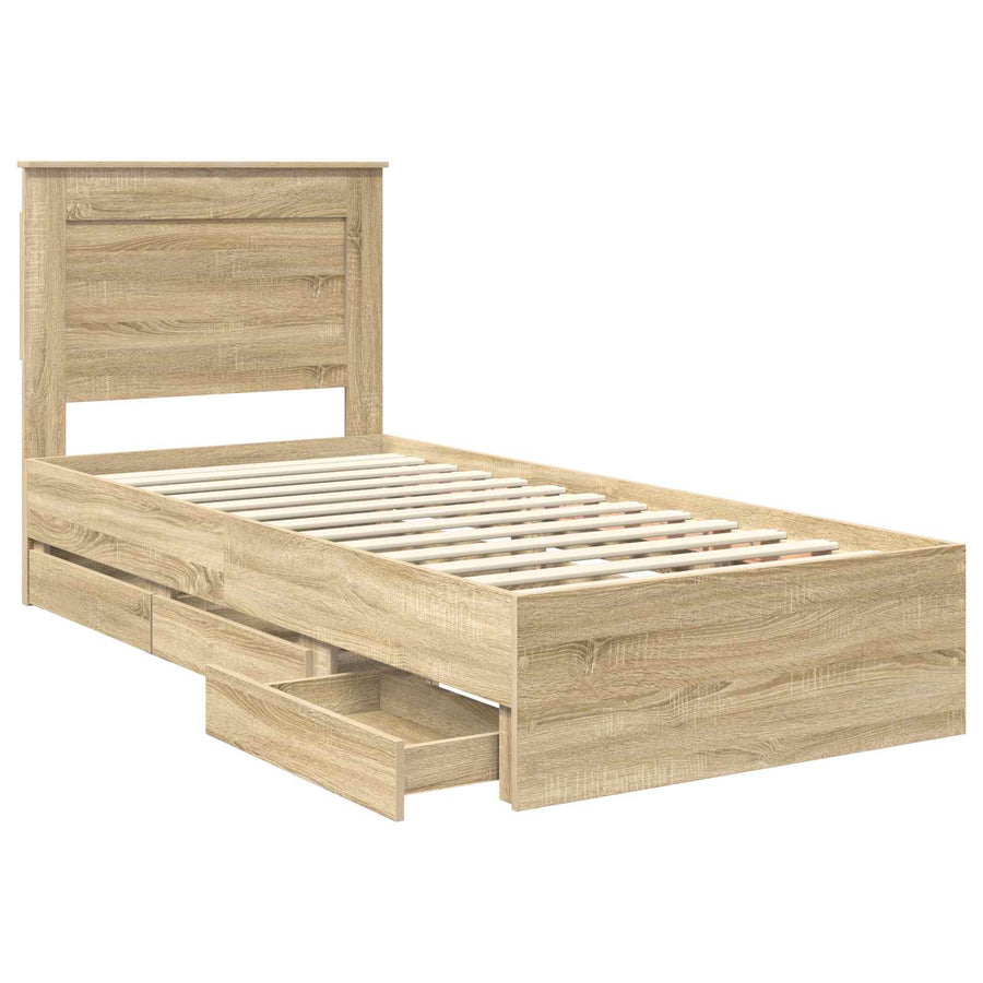 Bedframe met lade Sonoma Eiken 75 x 190 cm Ingenieurshout