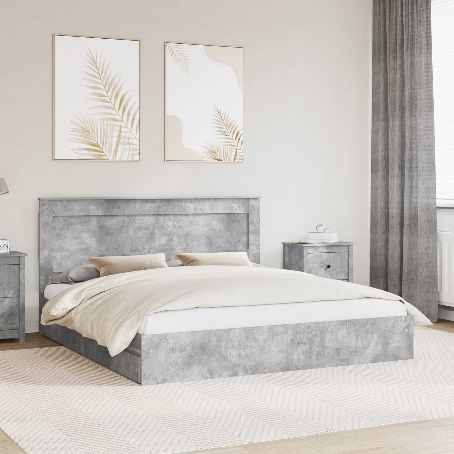 Bedframe met lade Beton Grijs 200 x 200 cm Bewerkt hout