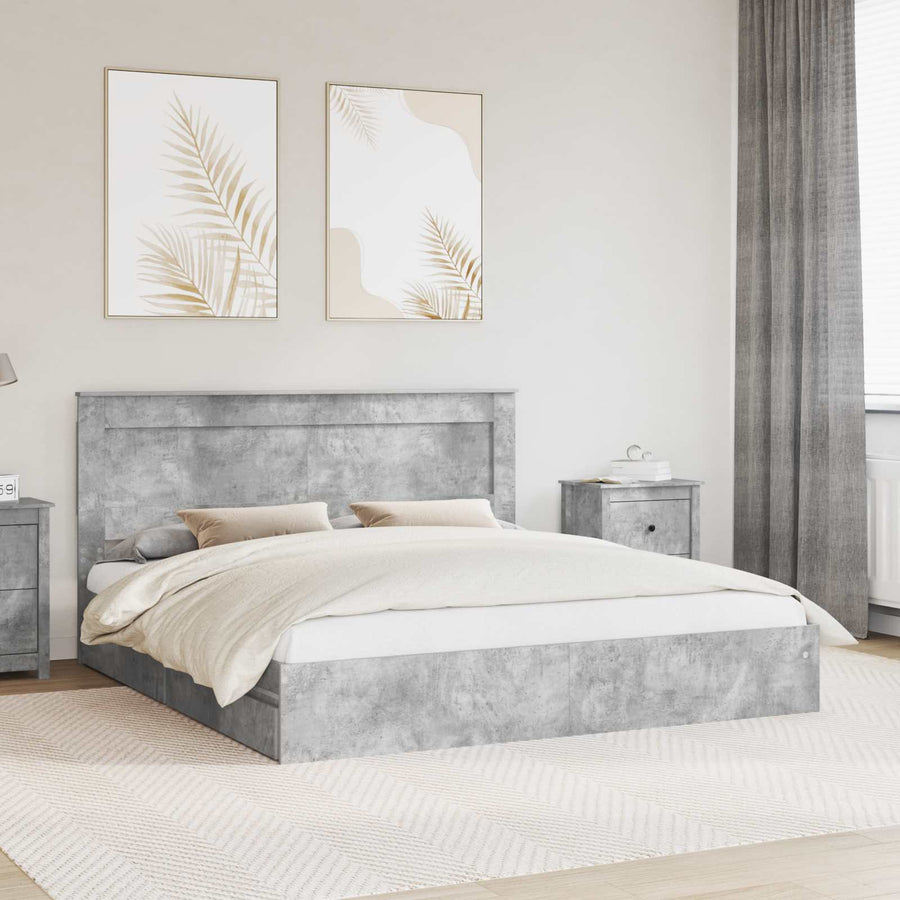 Bedframe met lade Beton Grijs 200 x 200 cm Bewerkt hout