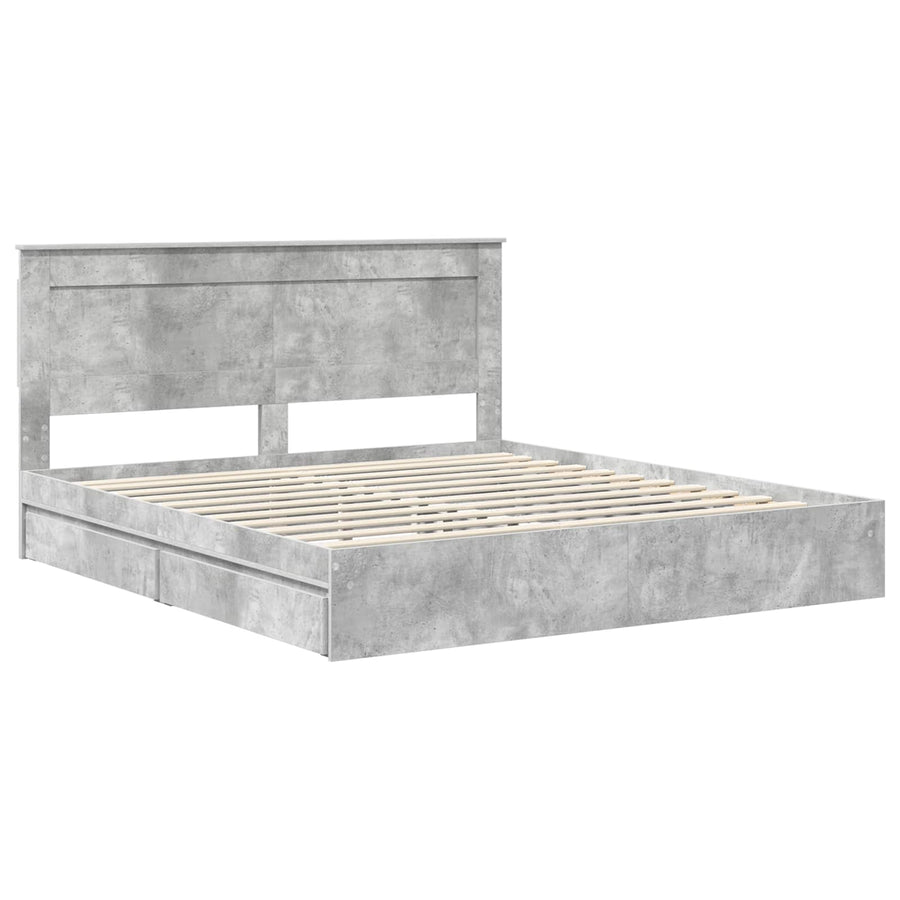 Bedframe met lade Beton Grijs 200 x 200 cm Bewerkt hout