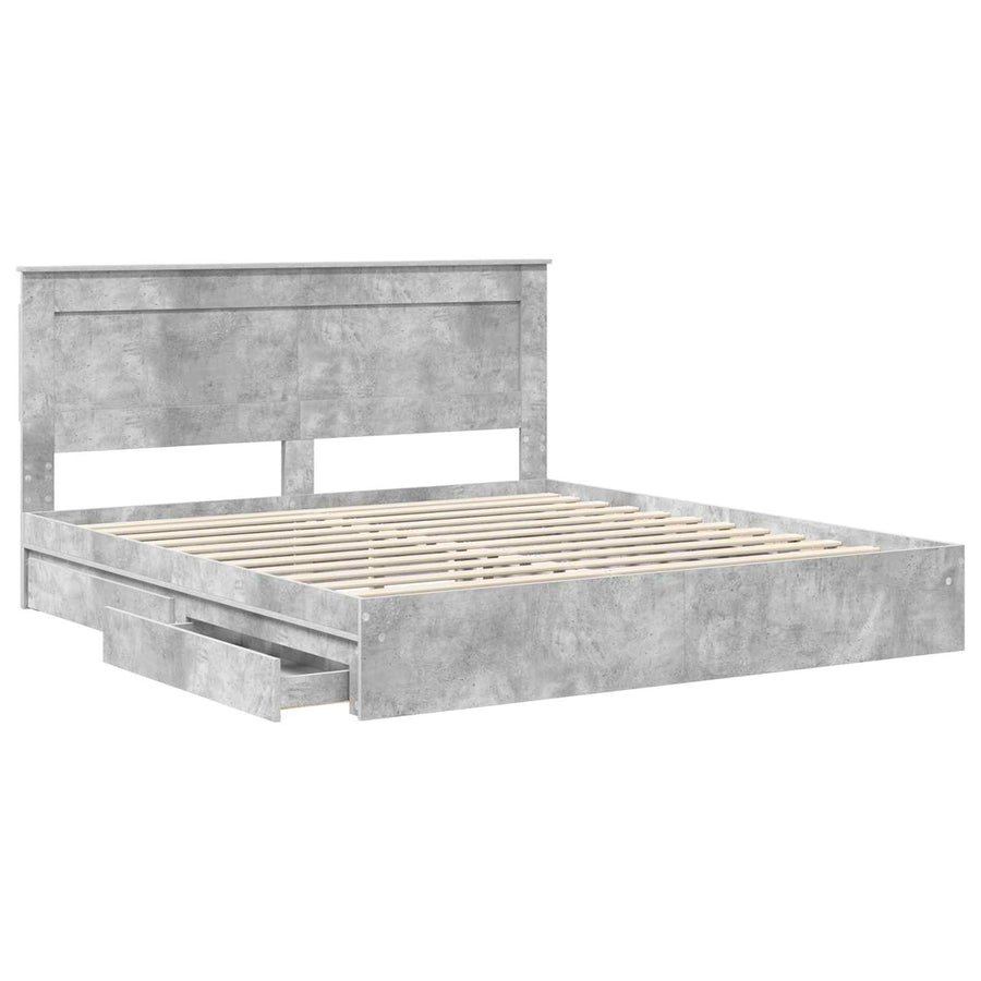 Bedframe met lade Beton Grijs 200 x 200 cm Bewerkt hout