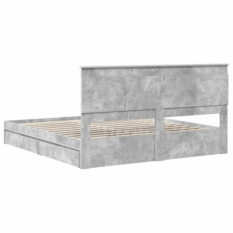 Bedframe met lade Beton Grijs 200 x 200 cm Bewerkt hout