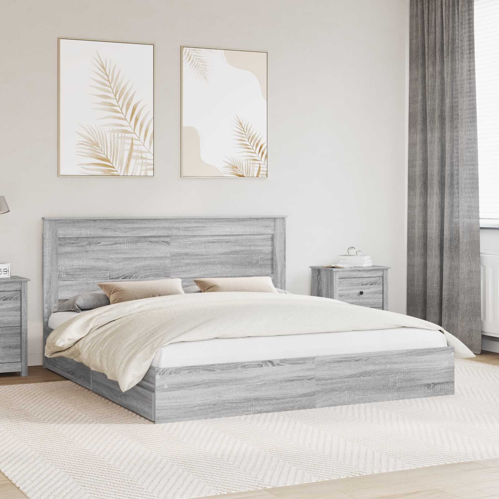 Bedframe met lade Grijs Sonoma 200 x 200 cm Bewerkt hout