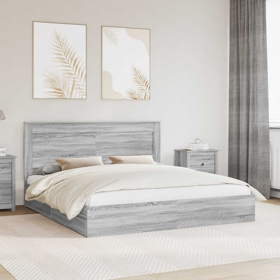Bedframe met lade Grijs Sonoma 200 x 200 cm Bewerkt hout
