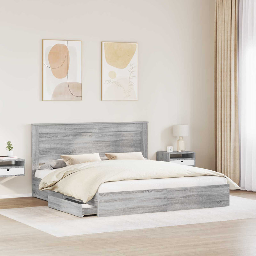 Bedframe met lade Grijs Sonoma 200 x 200 cm Bewerkt hout