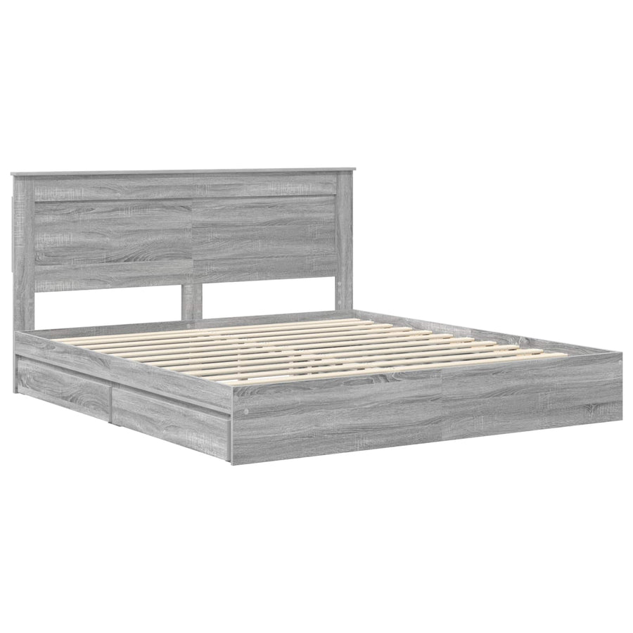 Bedframe met lade Grijs Sonoma 200 x 200 cm Bewerkt hout
