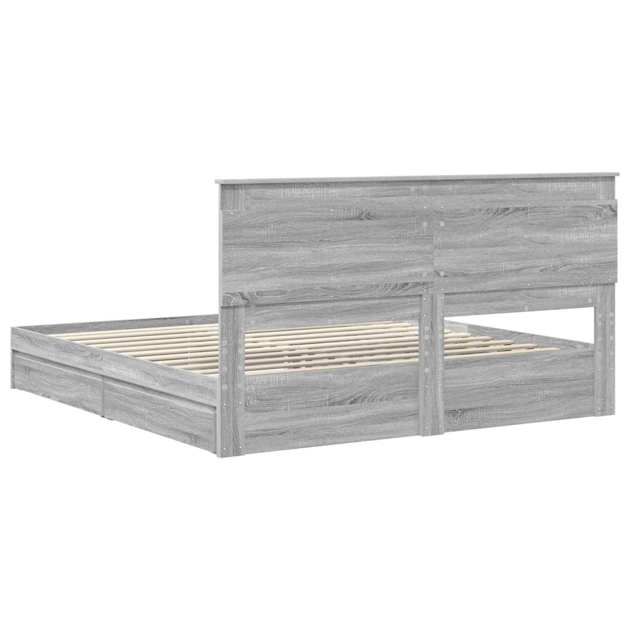Bedframe met lade Grijs Sonoma 200 x 200 cm Bewerkt hout