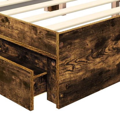 Opslag bed met lade Gerookt eiken 160 x 200 cm Bewerkt hout