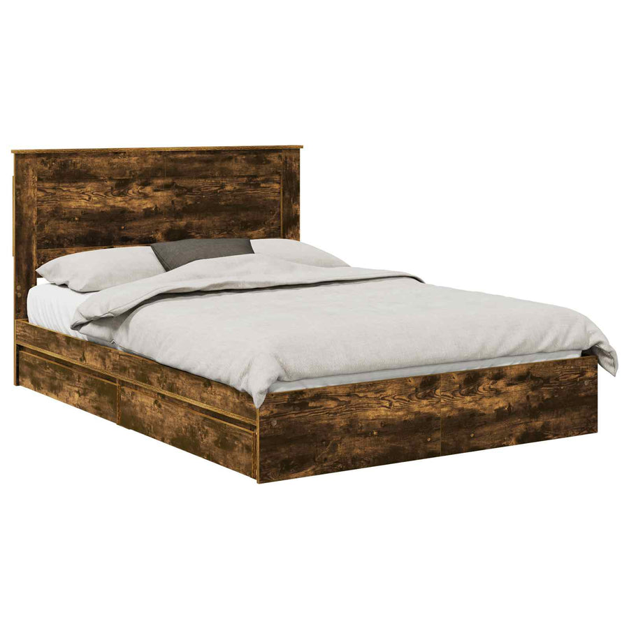 Opslag bed met lade Gerookt eiken 160 x 200 cm Bewerkt hout