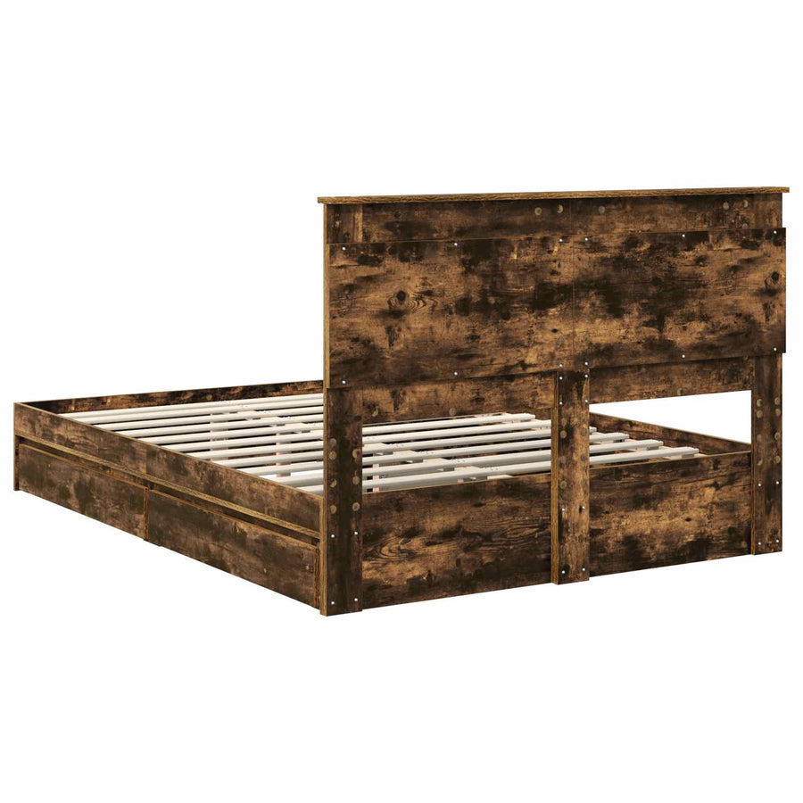 Opslag bed met lade Gerookt eiken 160 x 200 cm Bewerkt hout